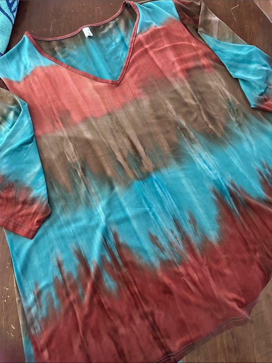 Agnes B. Tops - Agnes B. V-Neck Tie-Dye Tunic in Turquoise, Rust & Brown